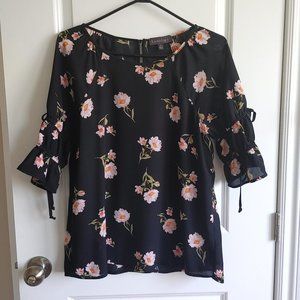 Luxology Black Semi-Sheer Blouse with Floral Pattern